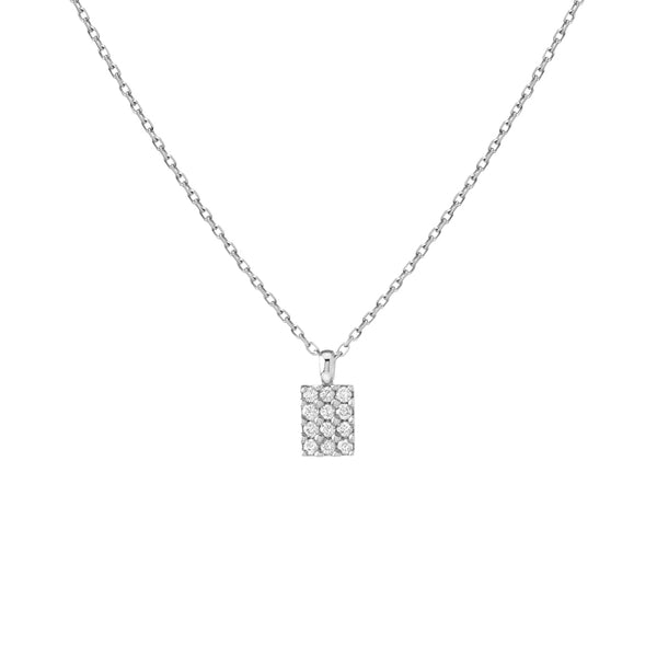 FX0078 925 Sterling Silver Diamond Signet Pendant Necklace