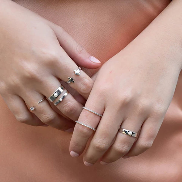 FJ0035 925 Sterling Silver Pearl Signet Open Ring