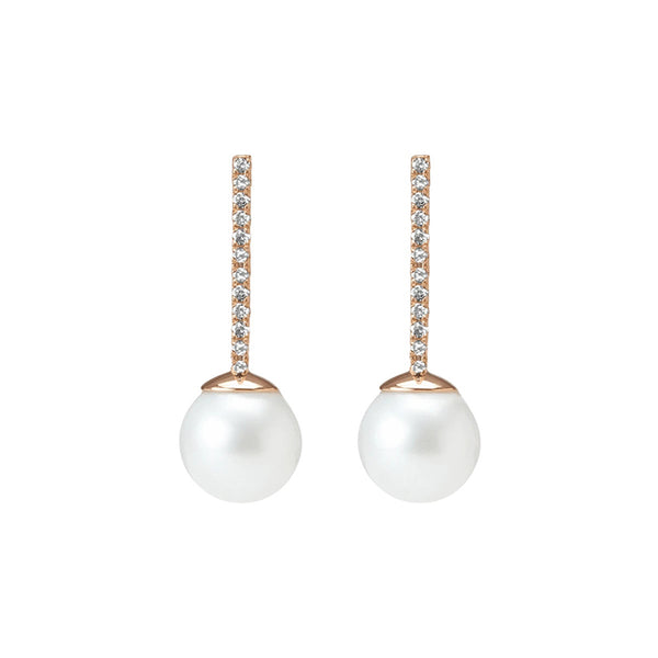 FE0282 925 Sterling Silver Proud Pearl Earrings with White Diamonds