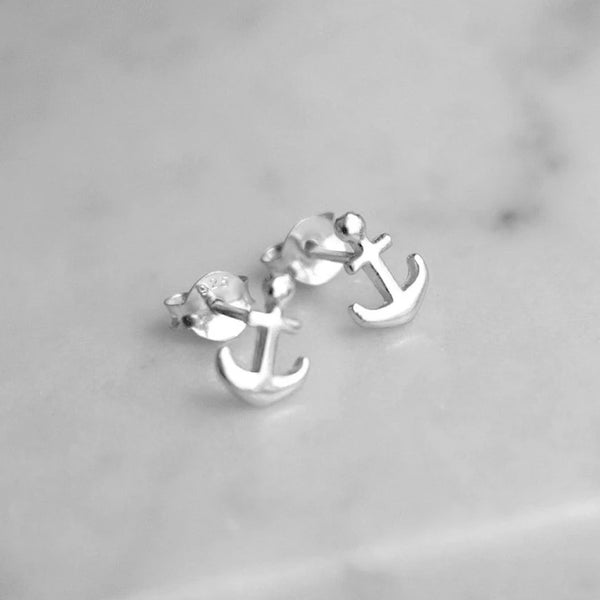 FE0148 925 Sterling Silver Set Anchor Stud Earrings