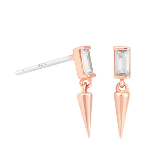 FE0184 925 Sterling Silver Mystic Baguette Spike Drop Stud Earrings