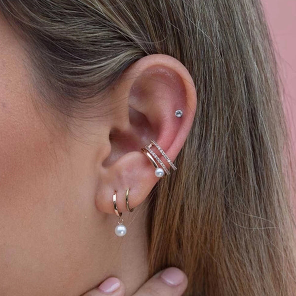 FE0200 925 Sterling Silver Pearl Hoop Earrings