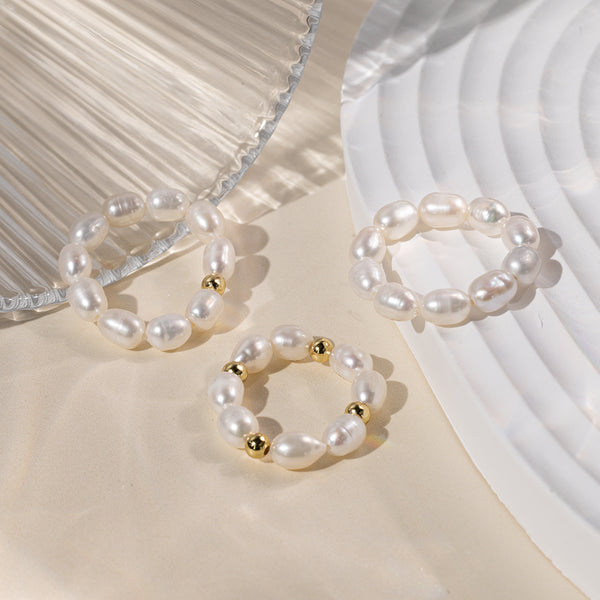 FJ0798 FJ0799 FJ0800 FJ0801 Freshwater Pearl Elasticity Adjustable Ring