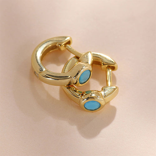 YHE0195 925 Sterling Silver Blue Gemstone Women Hoops Earring