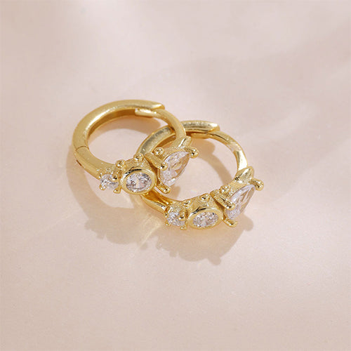 YHE0369 925 Sterling Silver Water Drop CZ Hoop Earrings