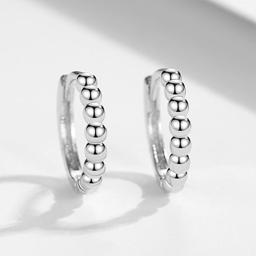 FE0724 925 Sterling Silver Beaded Hoops Earrings