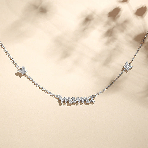FX0517 925 Sterling Silver MAMA BUTTERFLY ZIRCONIA NECKLACE