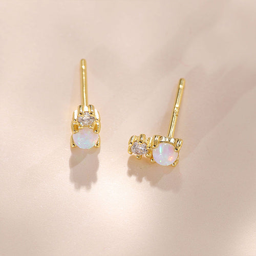 YHE0489 925 Sterling Silver Opal Cubic Zirconia Mini Stud Earrings