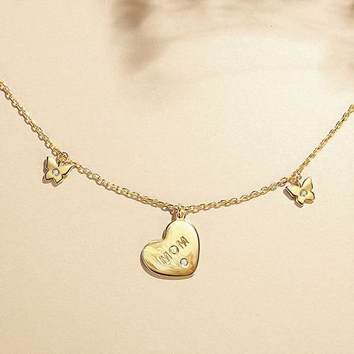 FX0518 925 Sterling Silver Mom Heart CZ Pendant Necklace