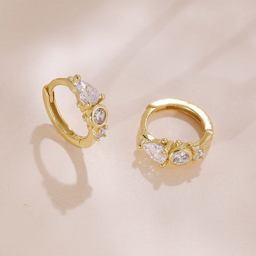 YHE0369 925 Sterling Silver Water Drop CZ Hoop Earrings