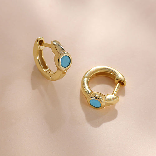YHE0195 925 Sterling Silver Blue Gemstone Women Hoops Earring