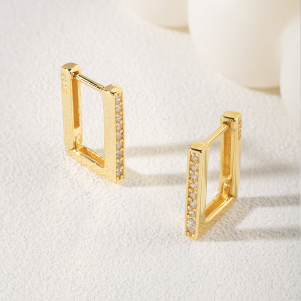 FE1869 925 Sterling Silver Rectangle CZ Hoops