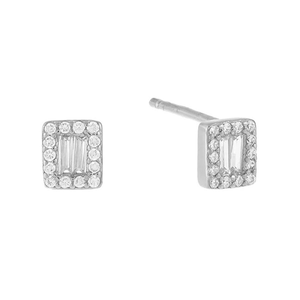FE0548 925 Sterling Silver Square Zircon Stud Earrings