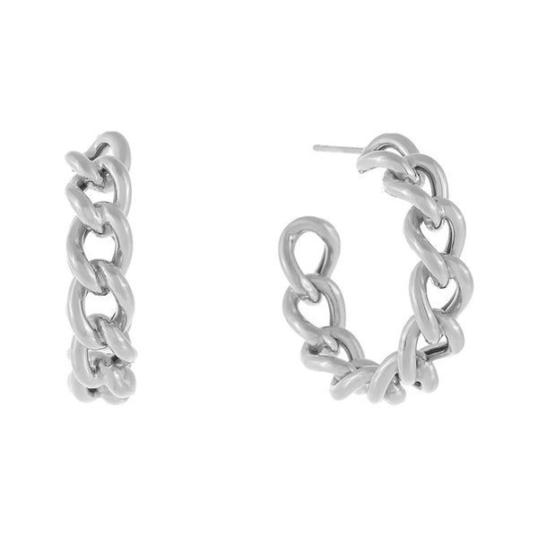 FE0572 925 Sterling Silver Chunky Cuban Link Hoop Earrings