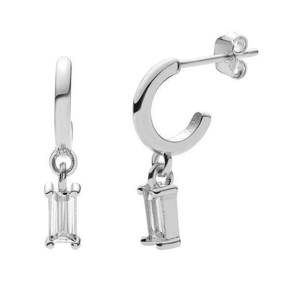 FE0676 925 Sterling Silver Crystal Hoop Earrings