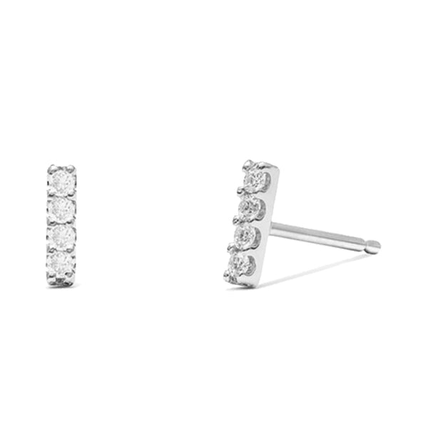 FE0742 925 Sterling Silver Diamonds Bar Studs Earrings