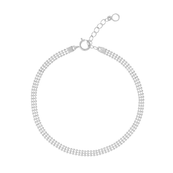 FS0111 925 Sterling Silver Triple Beaded Chain Bracelet