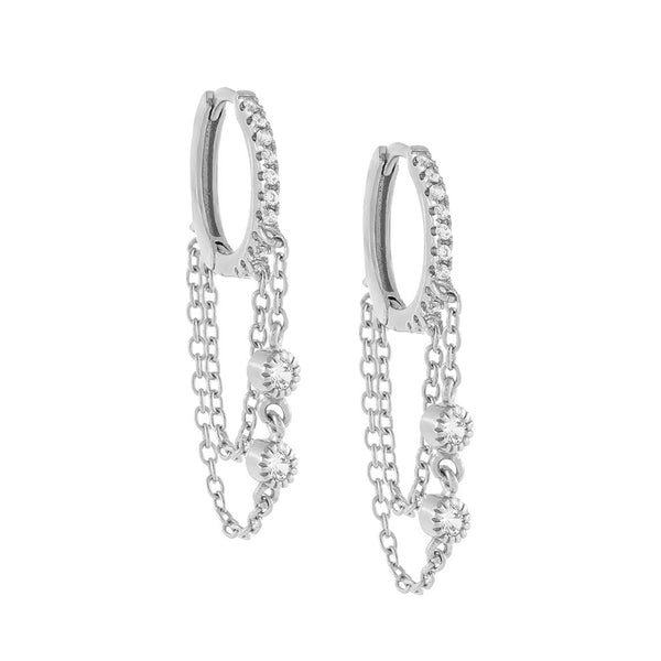 FE0542 925 Sterling Silver Chain Diamond Hoop Earrings