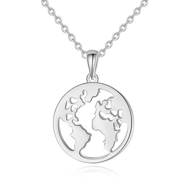 FX0001 925 Sterling Silver World Map Necklace
