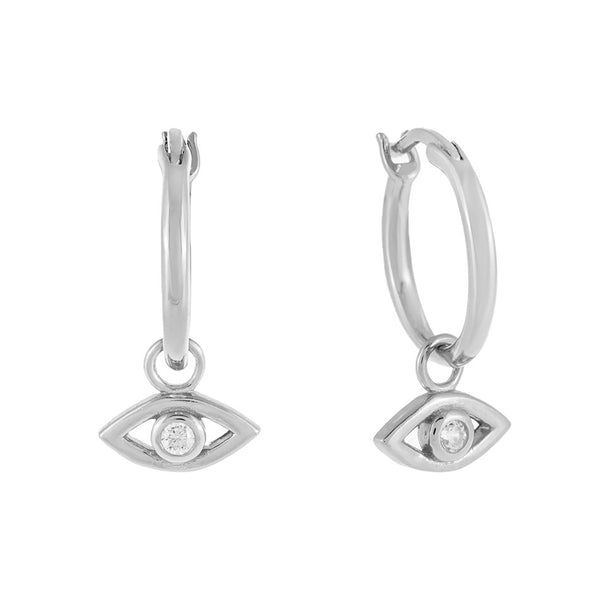 FE0556 925 Sterling Silver CZ Open Evil Eye Huggie Earrings