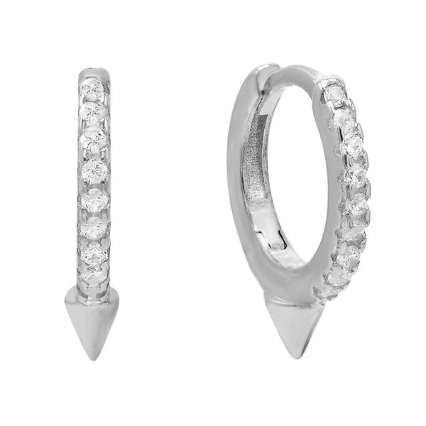 FE0477 925 Sterling Silver Dagger Pave Hoop Earrings