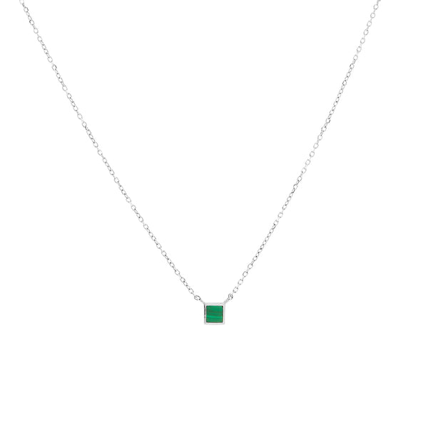 FX0301 925 Sterling Silver Malachite Square Necklace