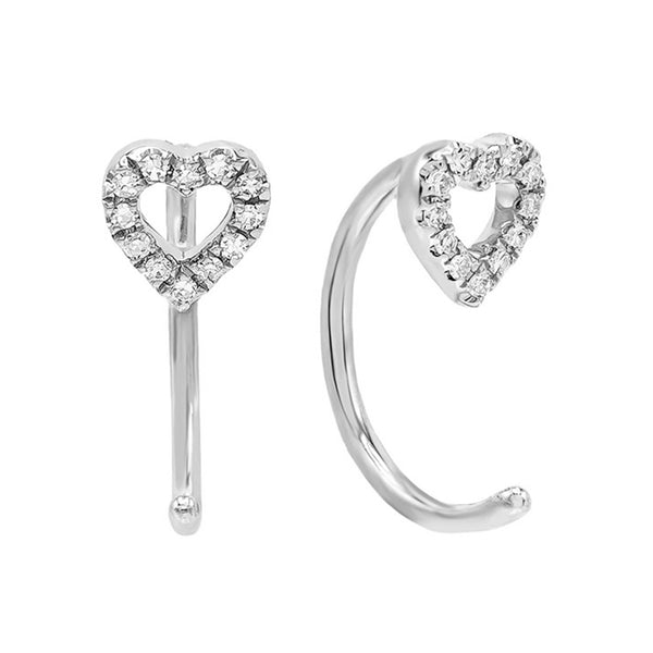 FE0550 925 Sterling Silver Diamond Heart Threader Hoop Earrings