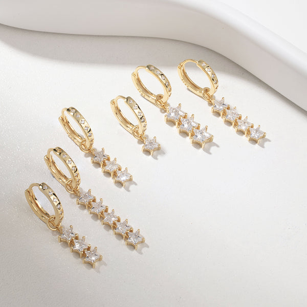 FE1864 925 Sterling Silver Single Sparkle CZ Star Hoops