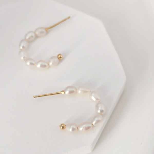 FE0764 925 Sterling Silver Organic Pearl Hoops Earrings