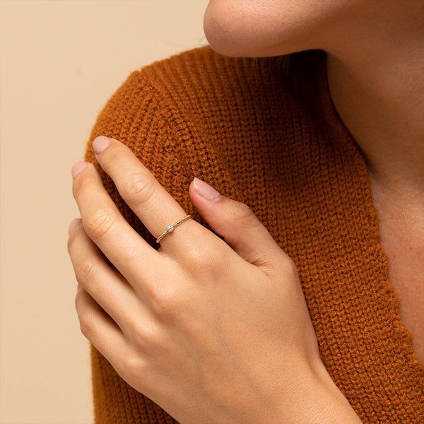 FJ0252 925 Sterling Silver Diamond Beaded Ring