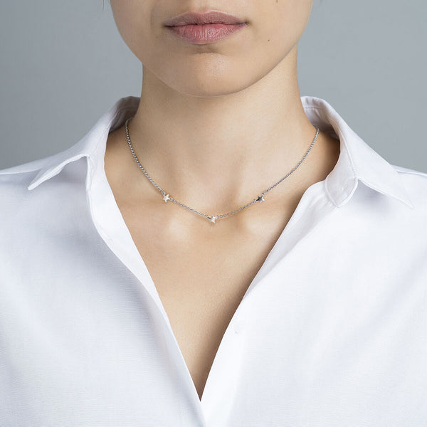 FX0101 925 Sterling Silver Mini rose gold plated stars necklace