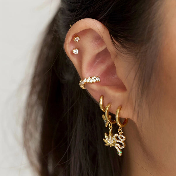 FE0100 925 Sterling Silver Sparkly Snake Hoop Earrings