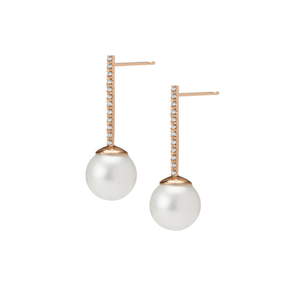 FE0282 925 Sterling Silver Proud Pearl Earrings with White Diamonds