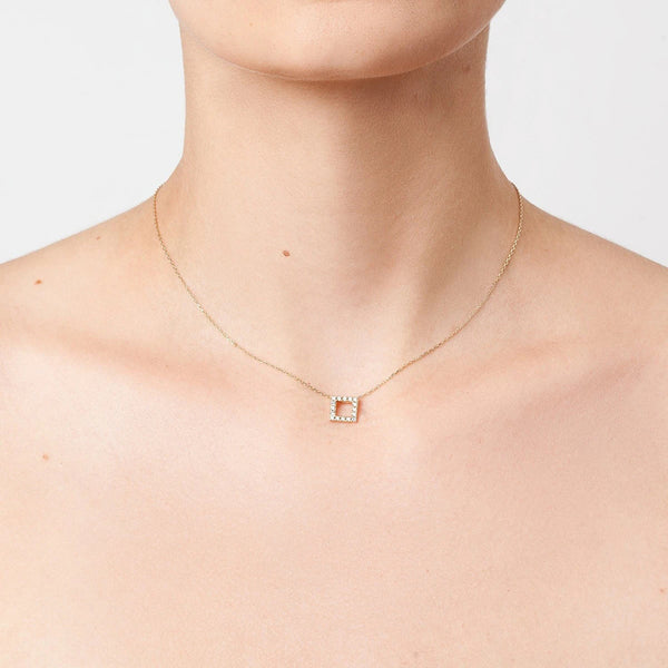 FX0087 925 Sterling Silver diamond square Pendant Necklace