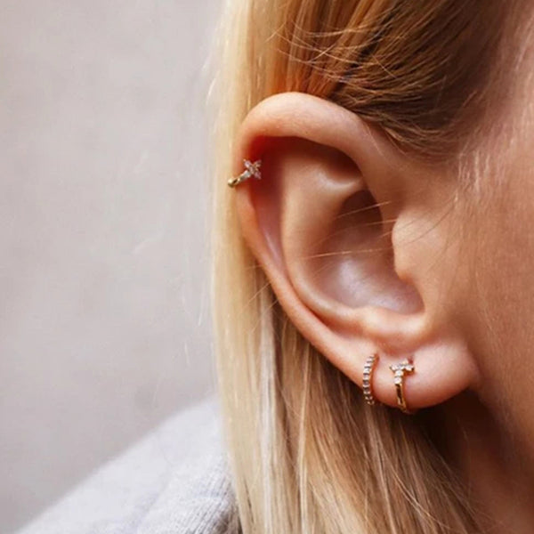 FE0217 925 Sterling Silver Mystic Cross Huggies Earrings