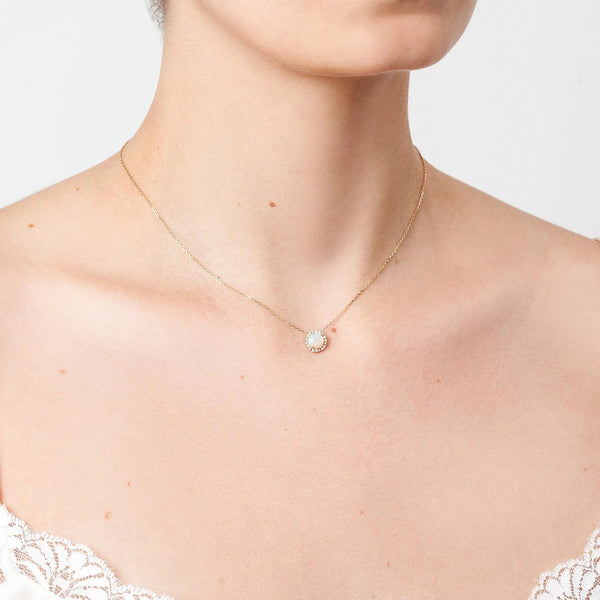 FX0088 925 Sterling Silver Halo Opal Pendant Necklace