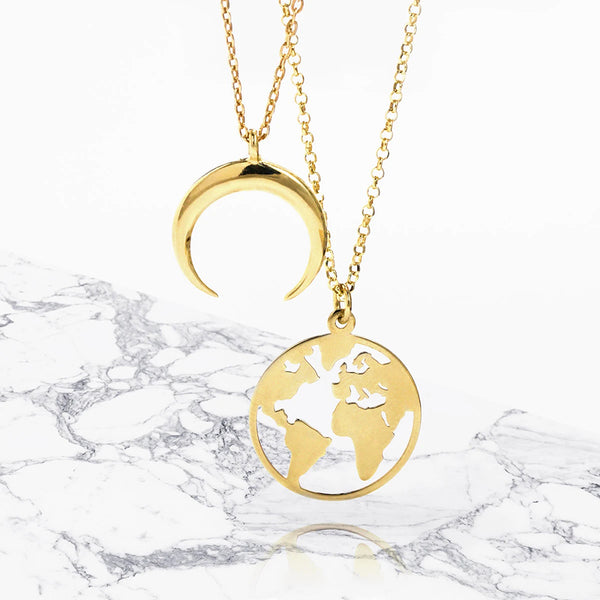 FX0260 925 Sterling Silver World Map Necklace