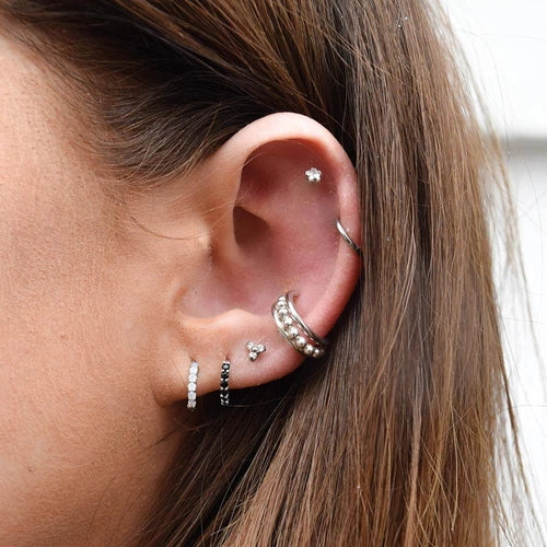 FE0222 925 Sterling Silver Black Zircon Huggie Earrings