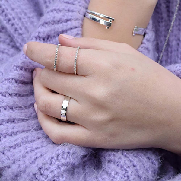 FJ0035 925 Sterling Silver Pearl Signet Open Ring