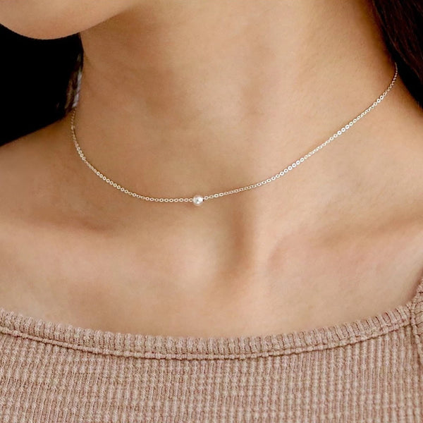 FX0022 925 Sterling Silver Ball Gold Choker Necklace