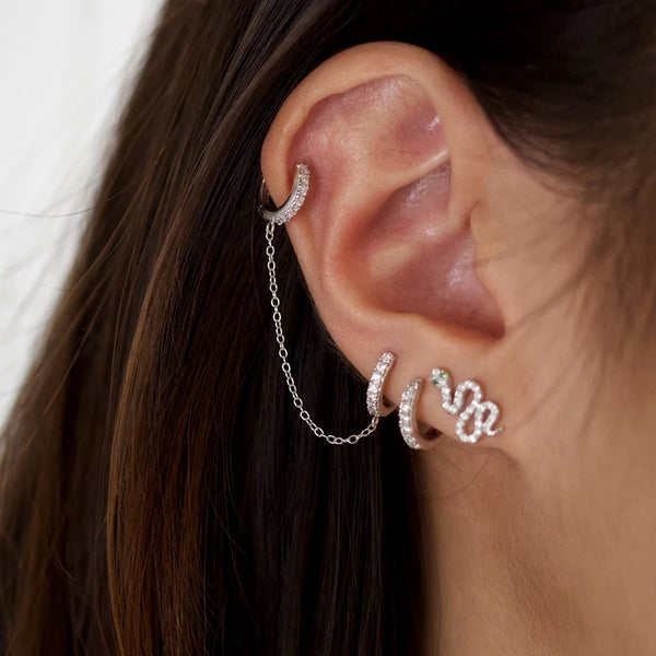 FE0093 925 Sterling Silver Double Chain Huggie Earrings