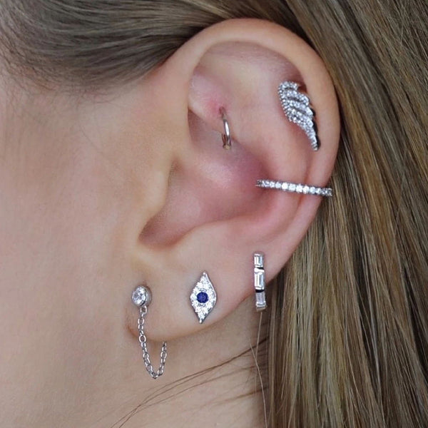 FE0012 925 Sterling Silver Baguette Huggie Hoops Earrings