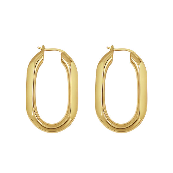 FE1975 925 Sterling Silver Oval Solid Chunky Hoop Earring For Women