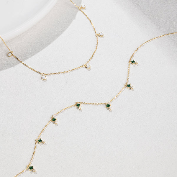 FX0836 925 Sterling Silver Green Cubic Zirconia Necklace