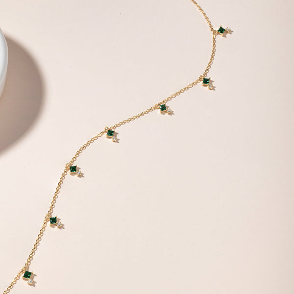 FX0836 925 Sterling Silver Green Cubic Zirconia Necklace