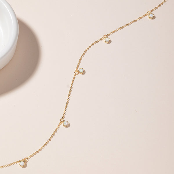 FX0838 925 Sterling Silver Round Bezel Setting Opal Necklace