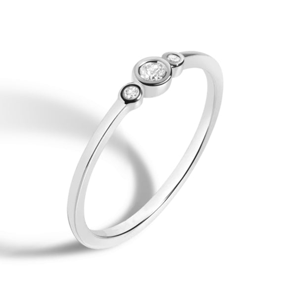 FJ0055 925 Sterling Silver Three Diamond Bezel Ring