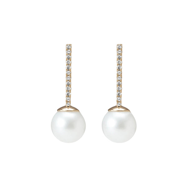 FE0282 925 Sterling Silver Proud Pearl Earrings with White Diamonds