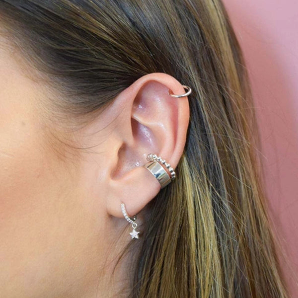 FE0221 925 Sterling Silver Crossing Lines Small Stacking Ear Cuff Earrings