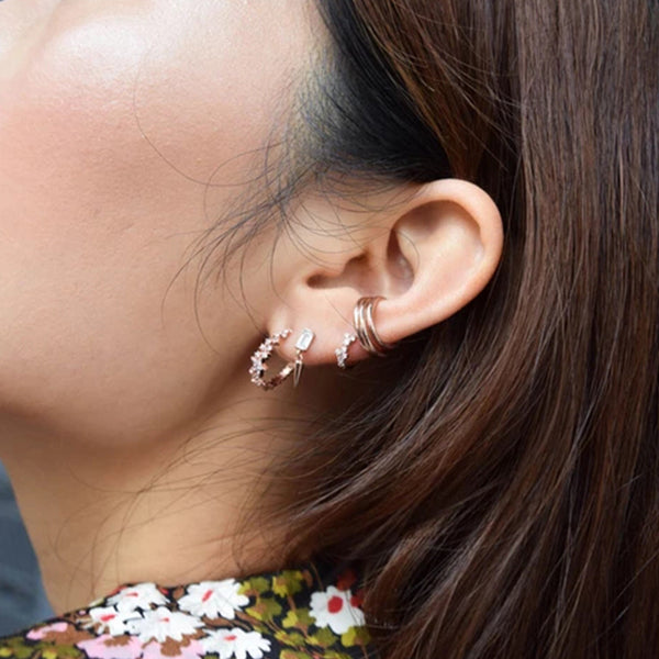 FE0184 925 Sterling Silver Mystic Baguette Spike Drop Stud Earrings